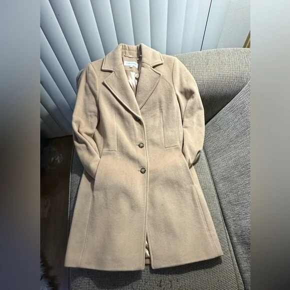 Calvin Klein Wool Polyester Cashmere Blend Tan Camel Coat Jacket - Picture 15 of 16